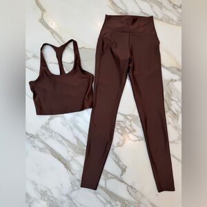 ALO Yoga Chocolate Brown Activewear SET Leggings & Top
